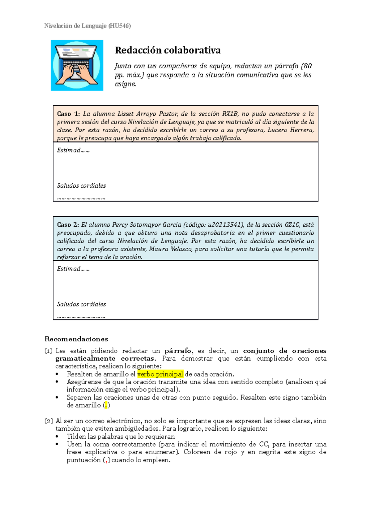 3a Ejercicio de redacción colaborativa - Nivelación de Lenguaje (HU546 ...