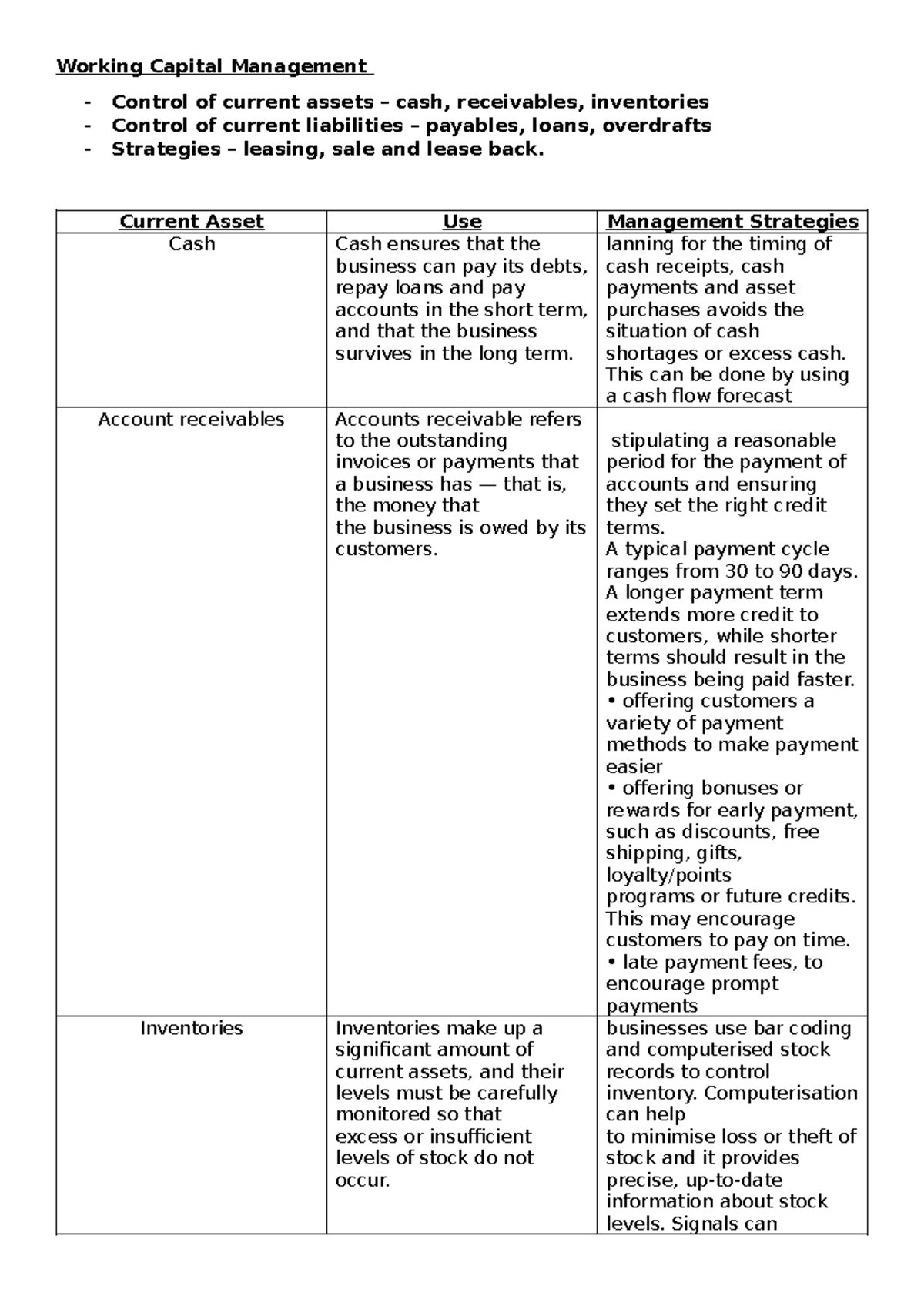 Working Capital Management-1 - Working Capital Management Control of ...