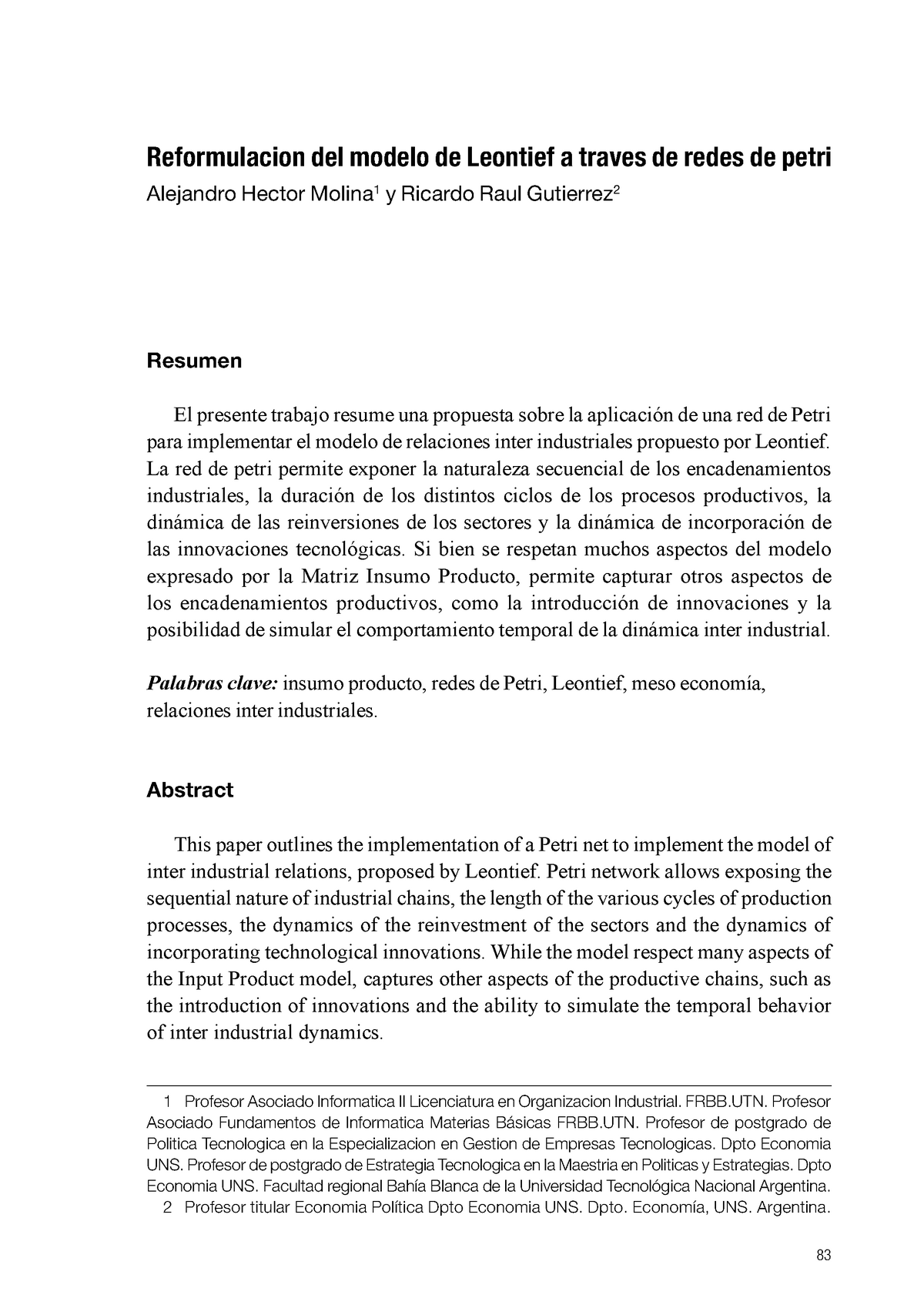 Modelo Leontief - Reformulacion del modelo de Leontief a traves de redes de  petri Alejandro Hector - Studocu