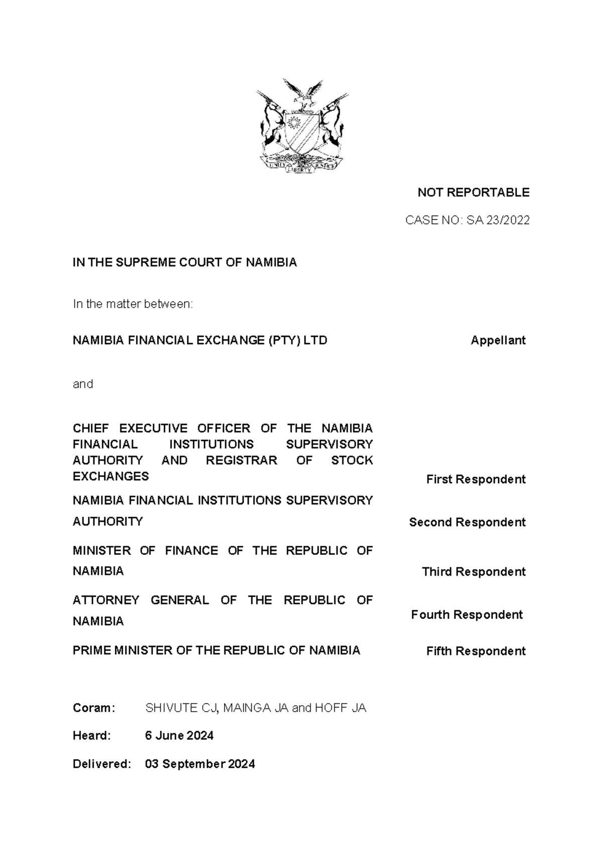 Namibia Fin Exchange (Pty) Ltd v CEO of Namfisa and others (SA 232022