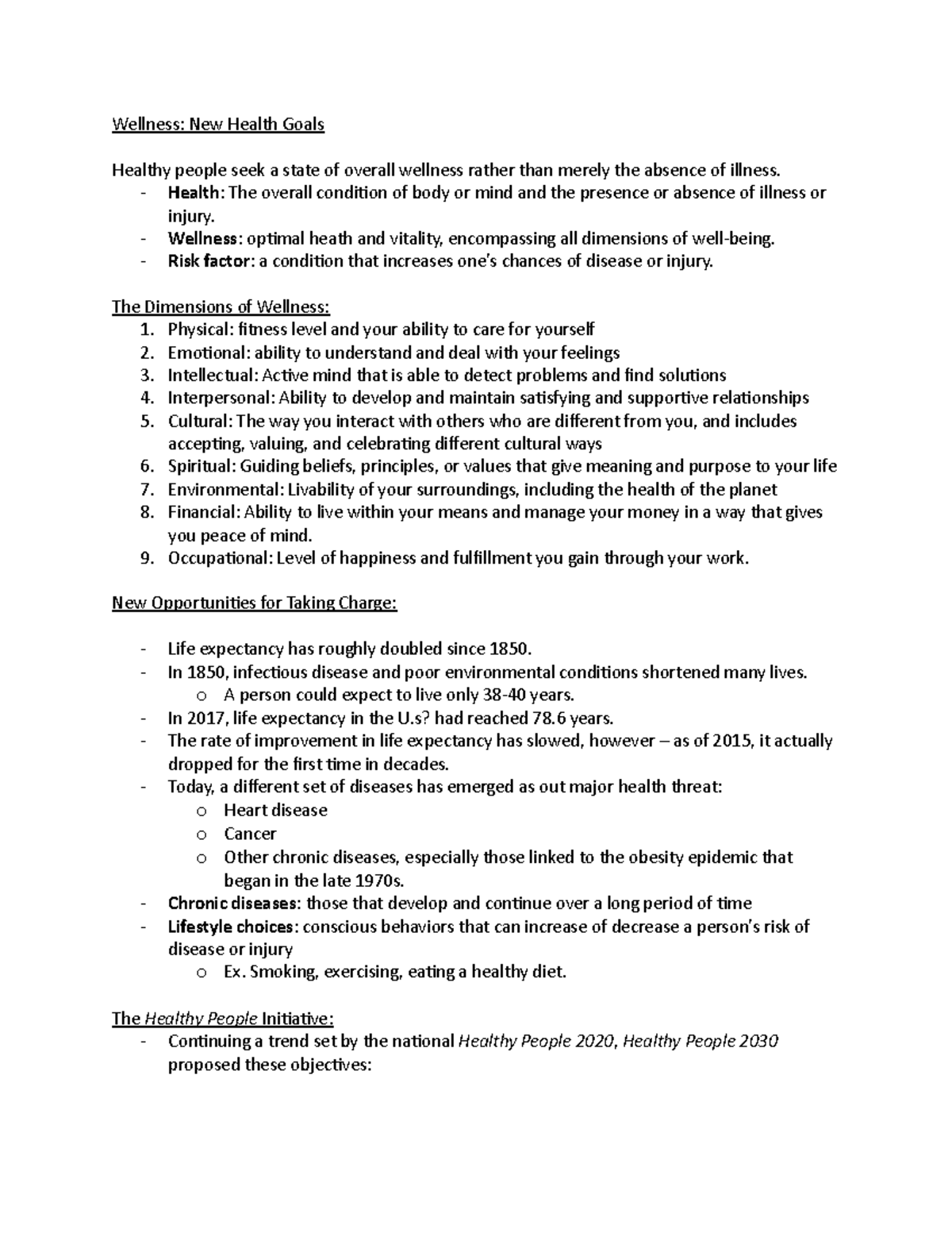 Fitness For Living Chapter 1 Wellness New Health Goals Healthy