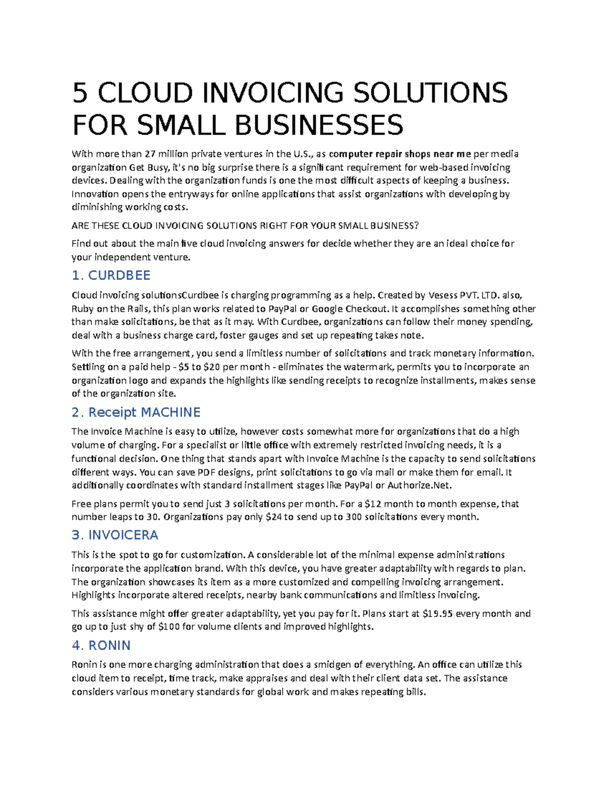 5 Cloud Invoicing Solutions FOR Small Businesses - 5 CLOUD INVOICING ...