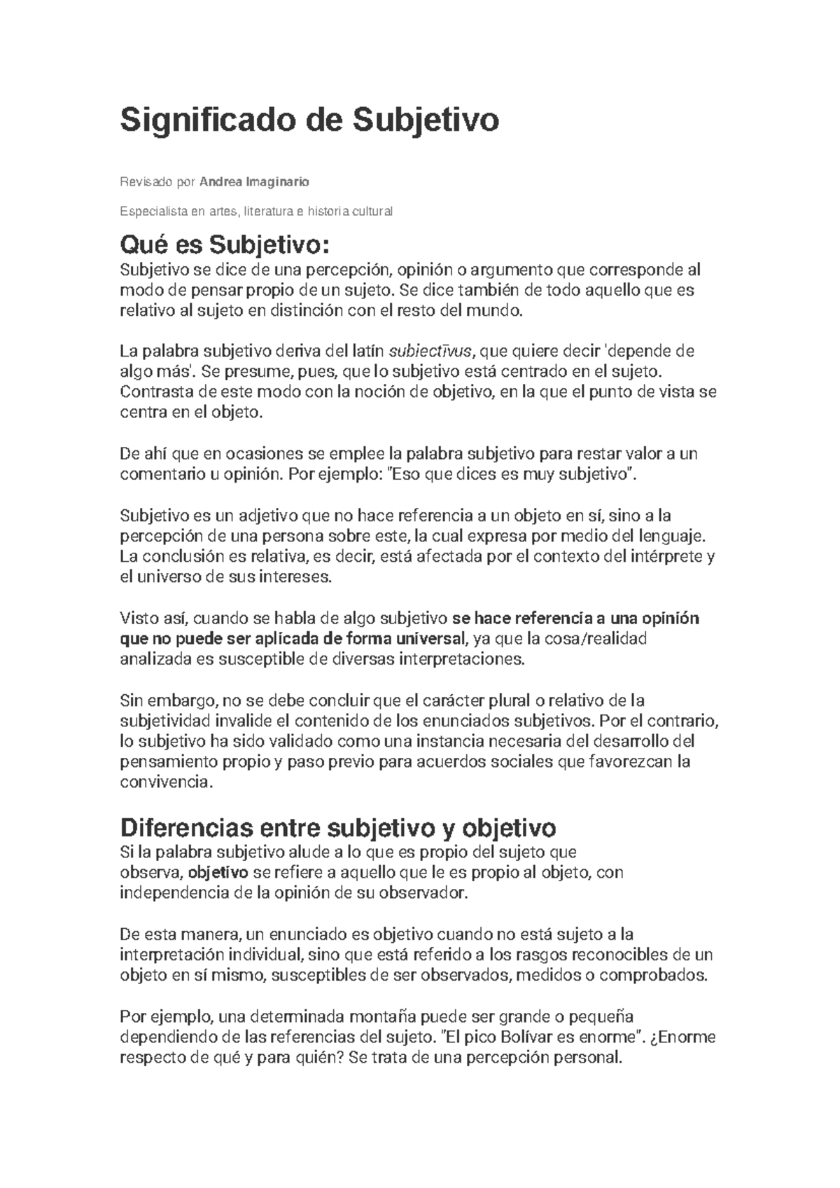Significado de Subjetivo - Significado de Subjetivo Revisado por Andrea ...
