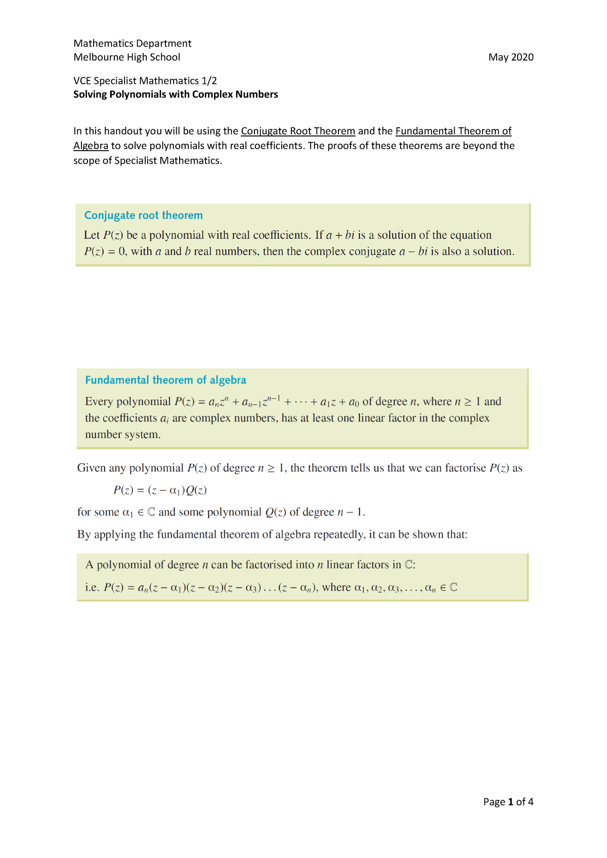 11ms-common-handout-solving-polynomials-with-complex-numbers-2020-melbourne-high-school