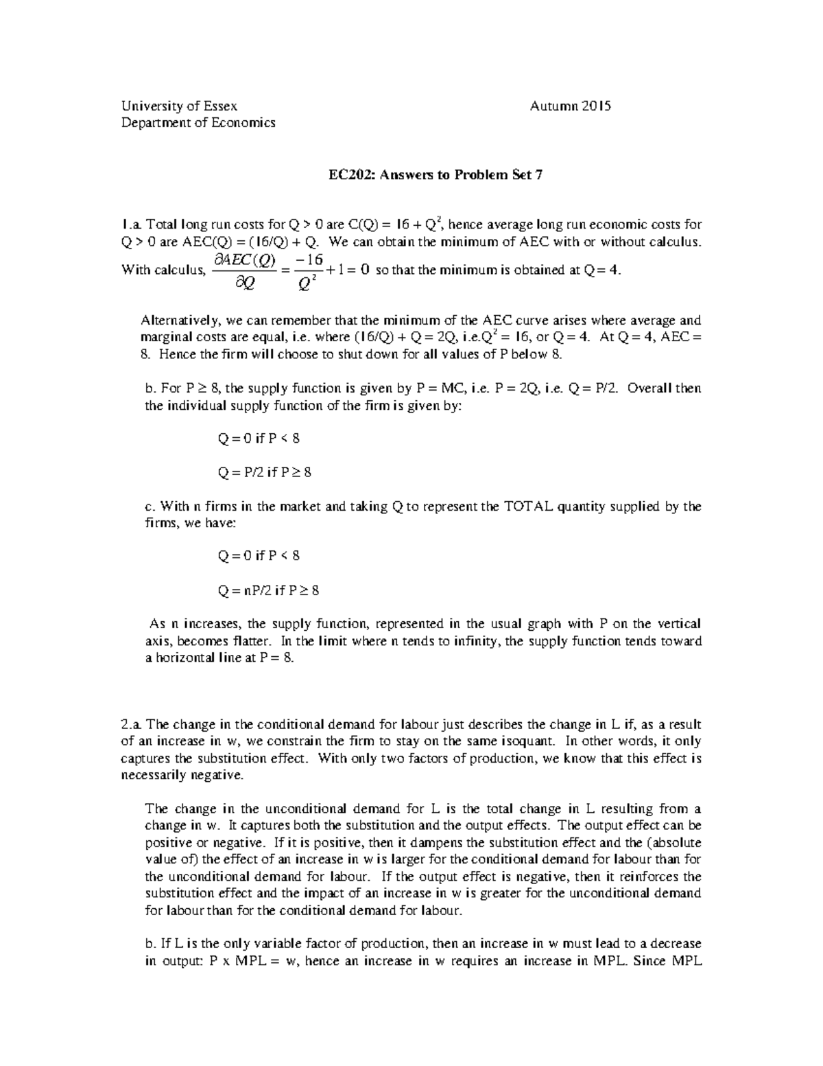 EC202 Problem Set 07 Solution - University Of Essex Autumn 2015 ...