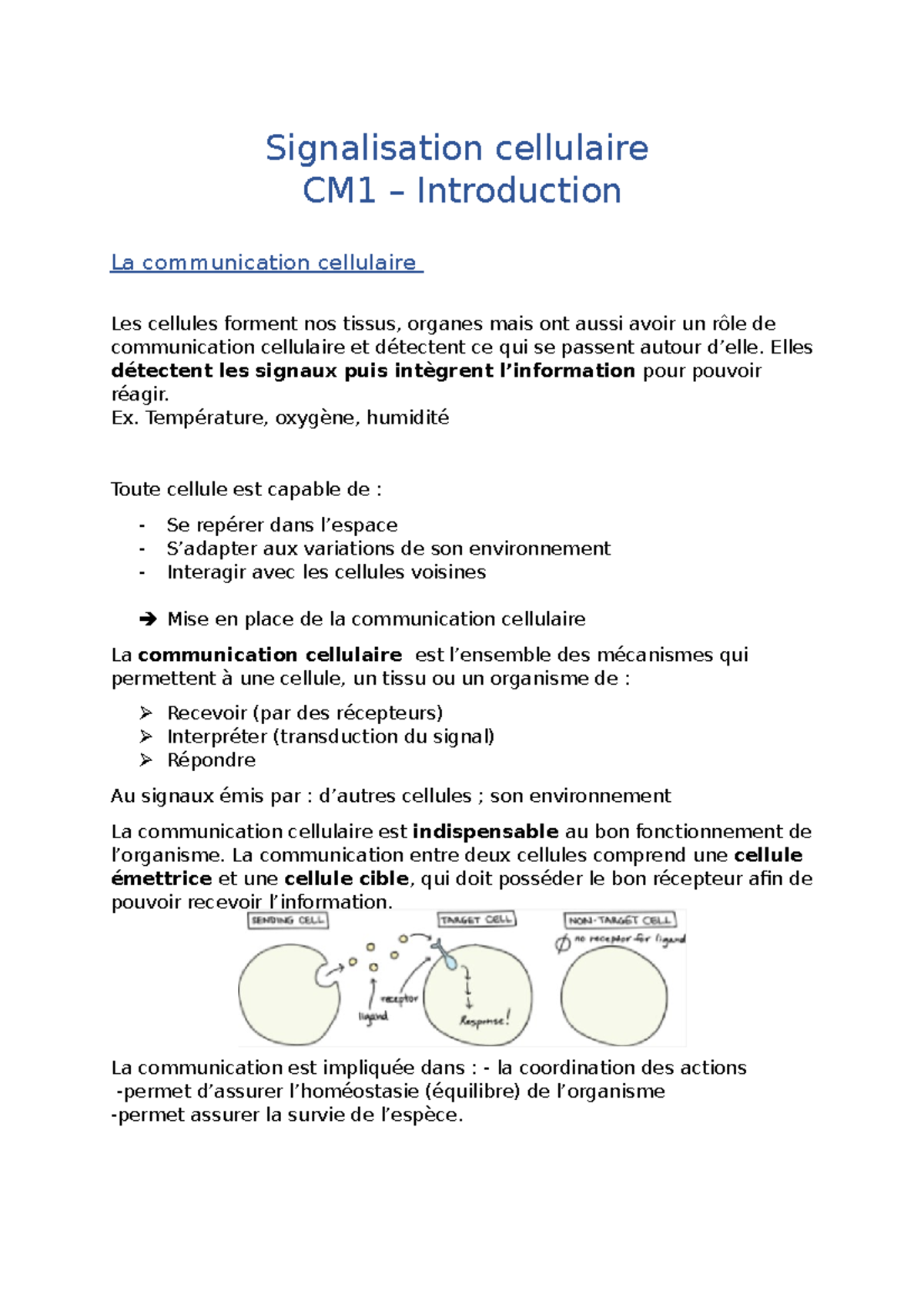 CM1 Introduction - CM1 Biologie Cellulaire L3 - Signalisation ...