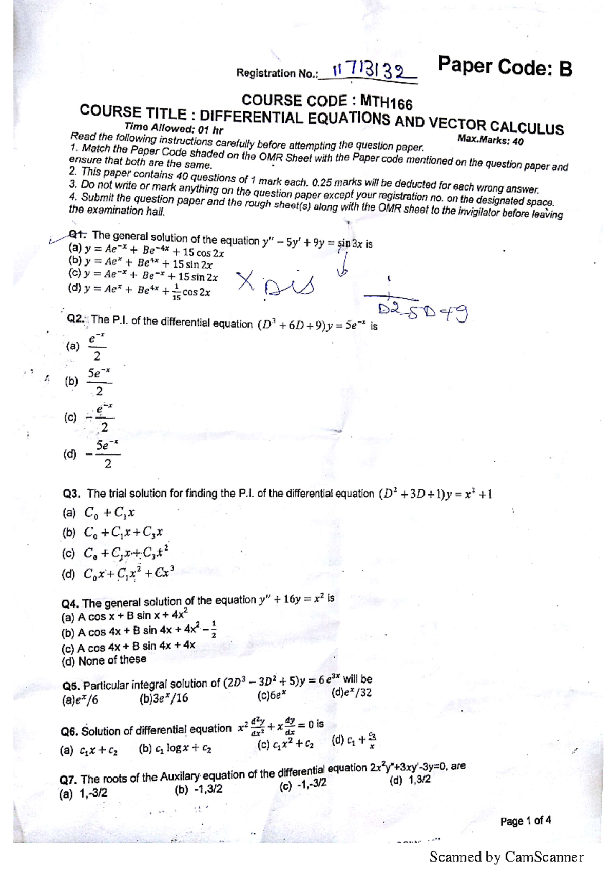 Mth166 Mt1 - B.tech CSE - Studocu