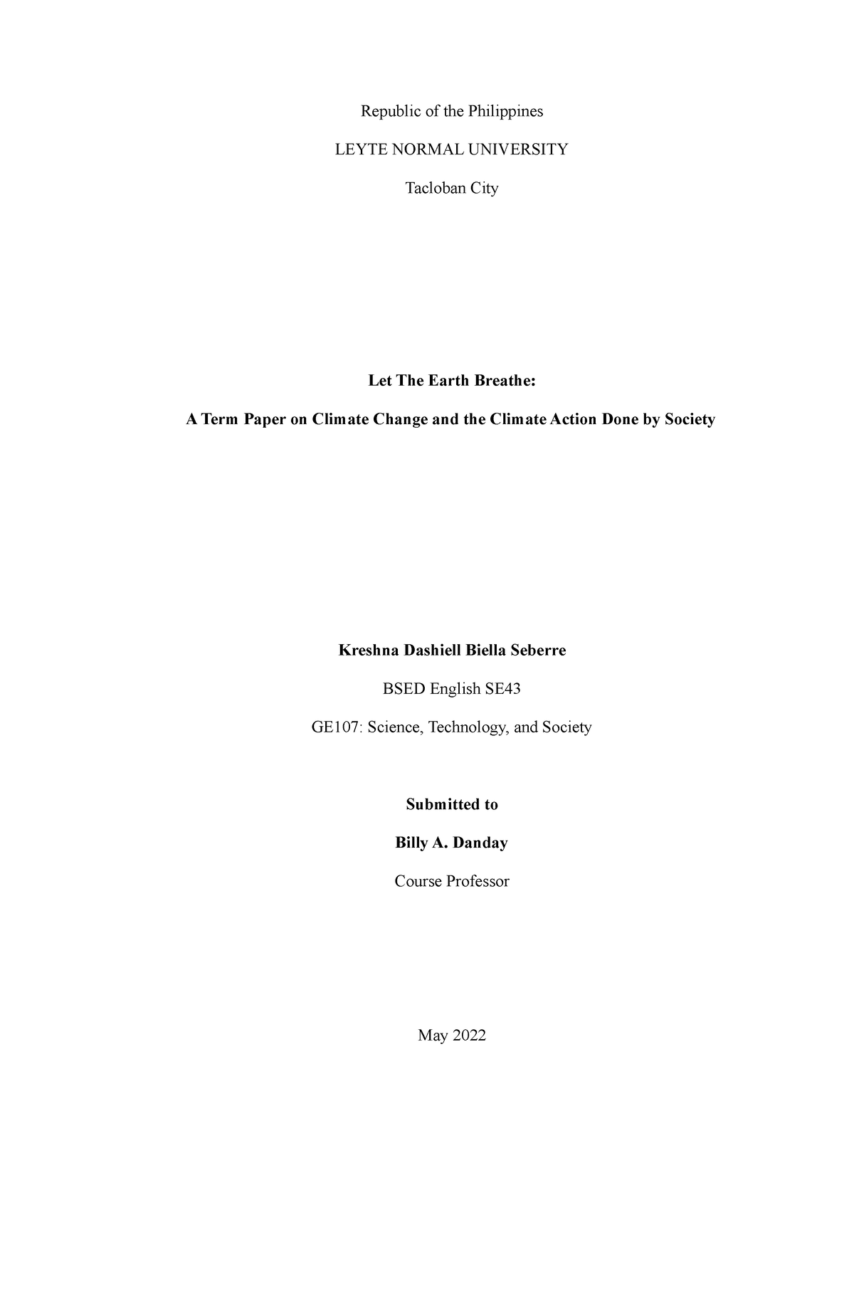 Term Paper on STS - Republic of the Philippines LEYTE NORMAL UNIVERSITY ...