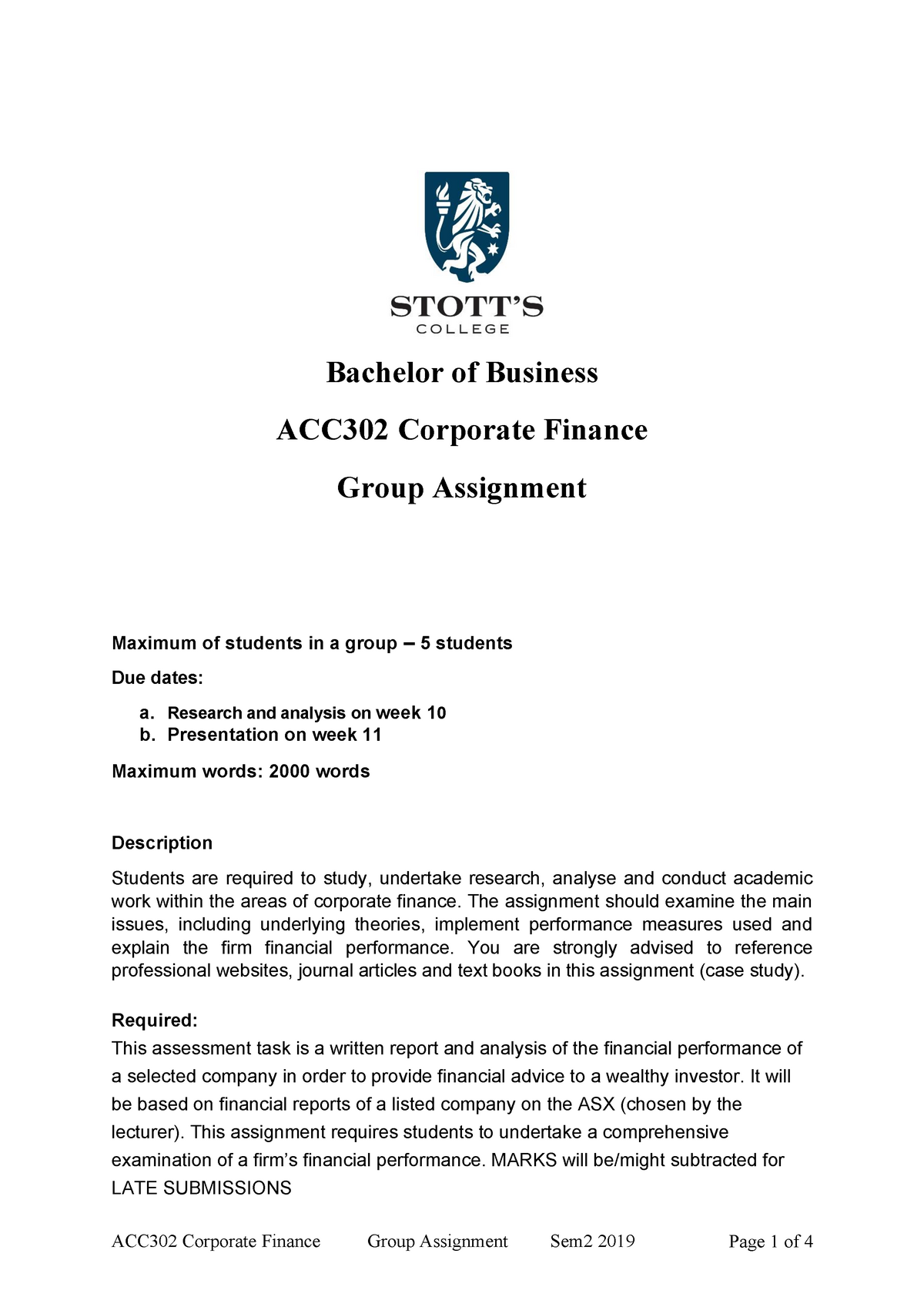 corporate finance group assignment