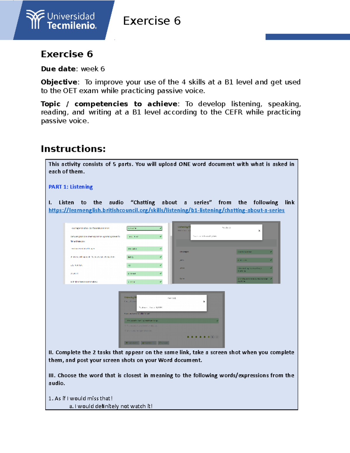 Exercise 6 - Actividad - Exercise 6 Due date: week 6 Objective: To ...