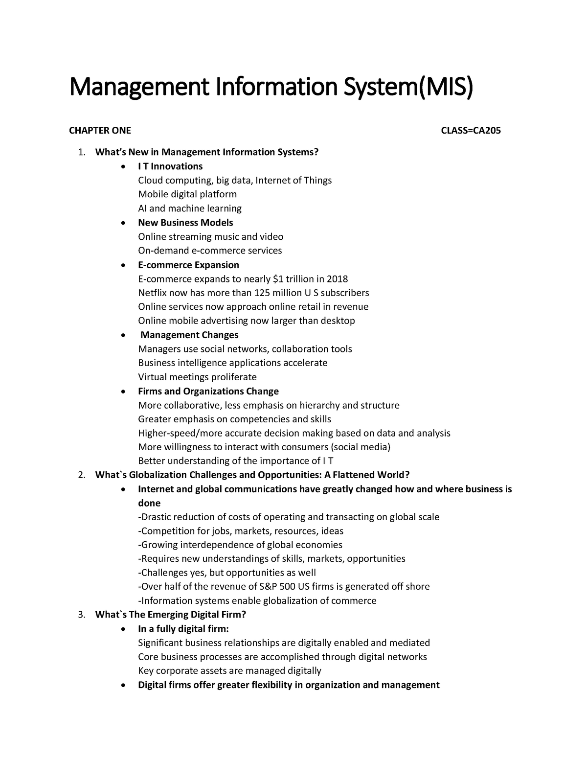 Questions AND Answers OF MIS ( Chapter ONE) - Management Information ...