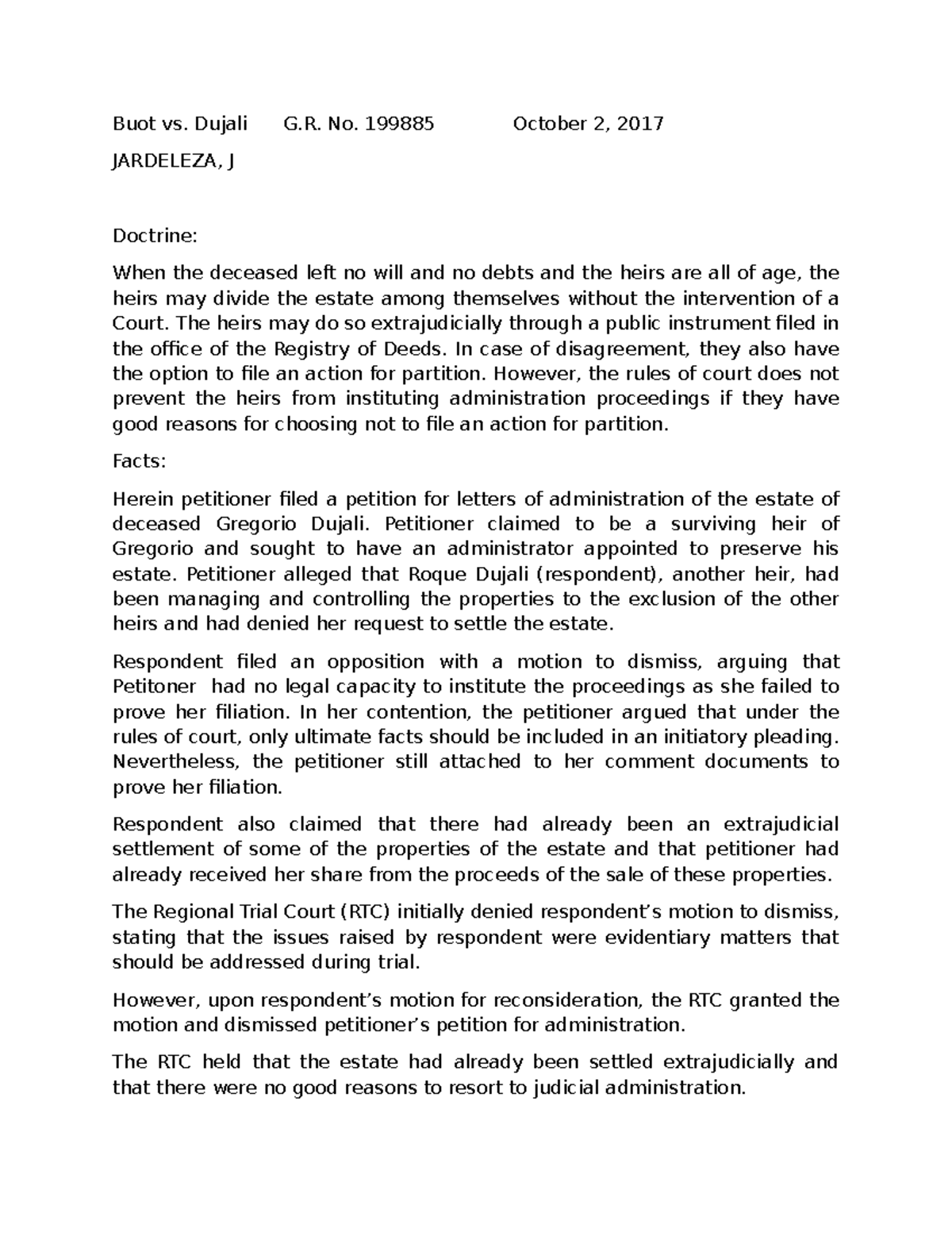 Bautista Digest - Summary Civil Law Review and Integration I - Buot vs ...