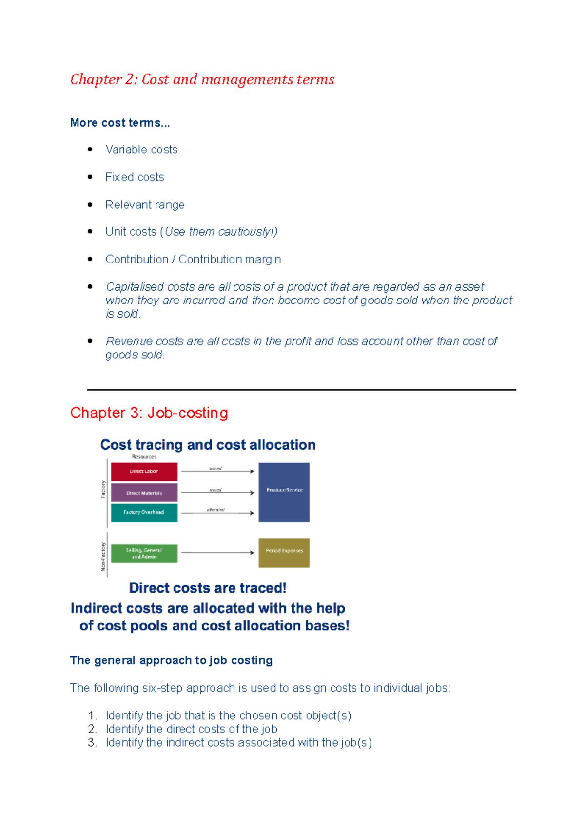 Management Accounting Summary (Lecture notes) - Chapter 2: Cost and ...