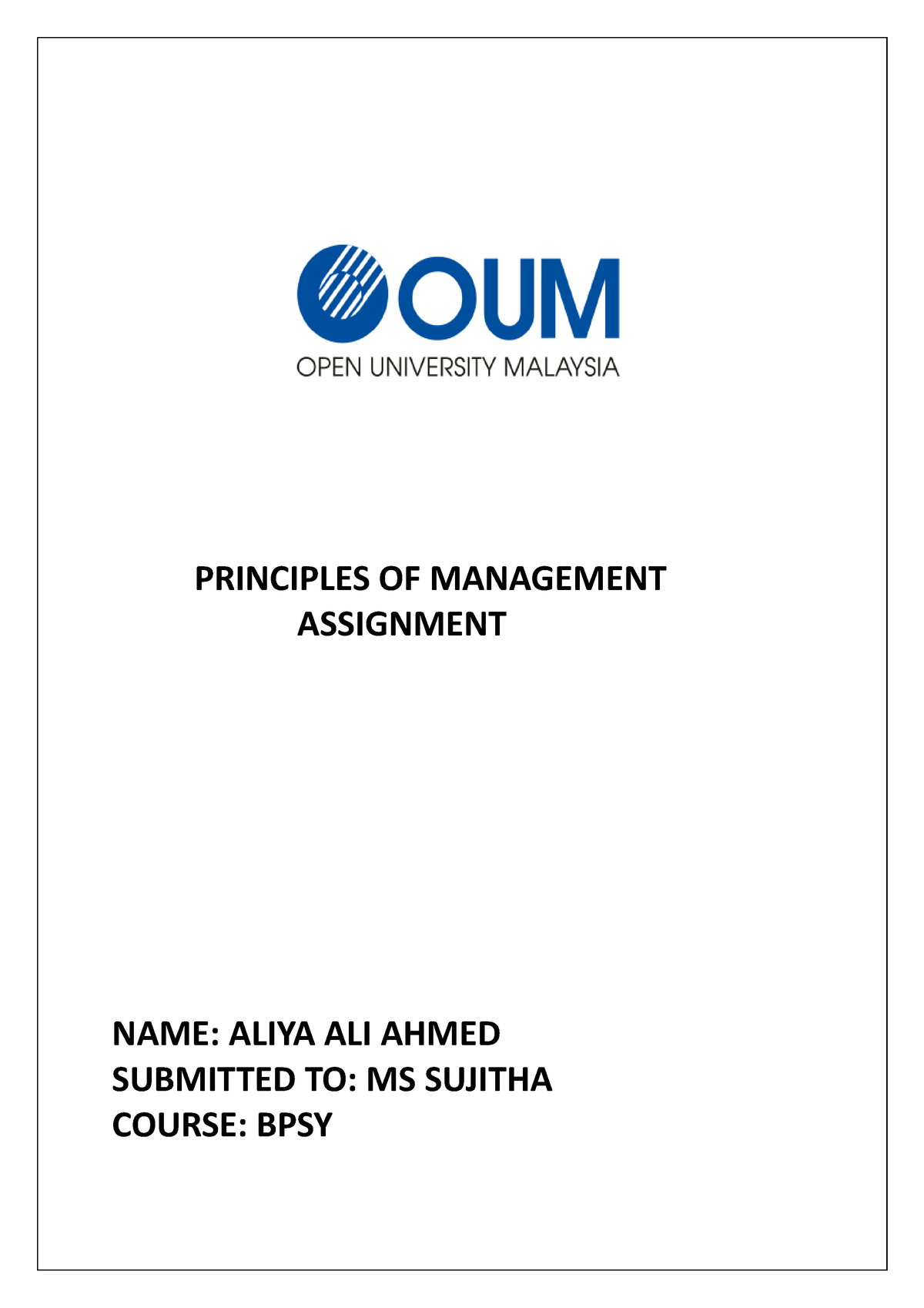 assignment of principles of management