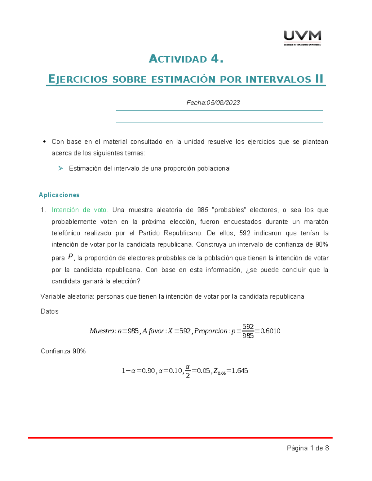 Actividad 4 Ejercicios 2 - ACTIVIDAD 4. EJERCICIOS SOBRE ESTIMACIÓN POR ...