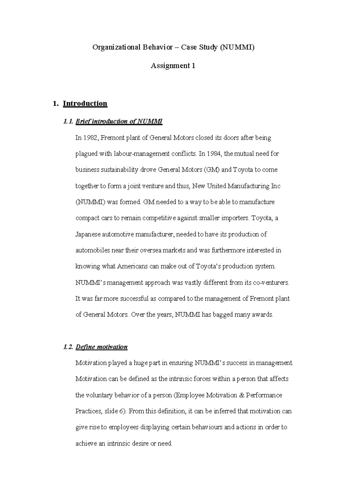 case study on values in organisational behaviour