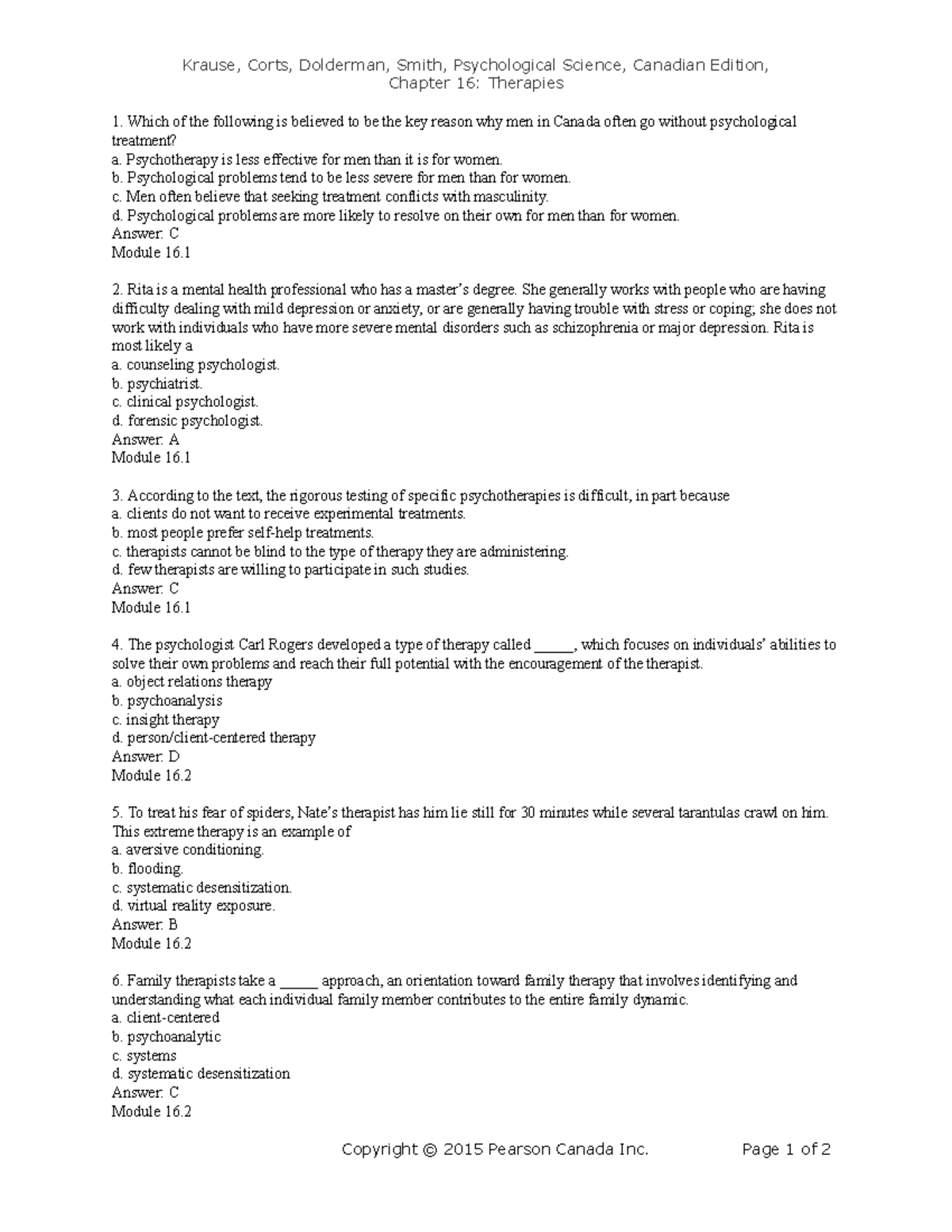 Chapter 16 Chapter Quiz final-TIF - Krause, Corts, Dolderman, Smith ...