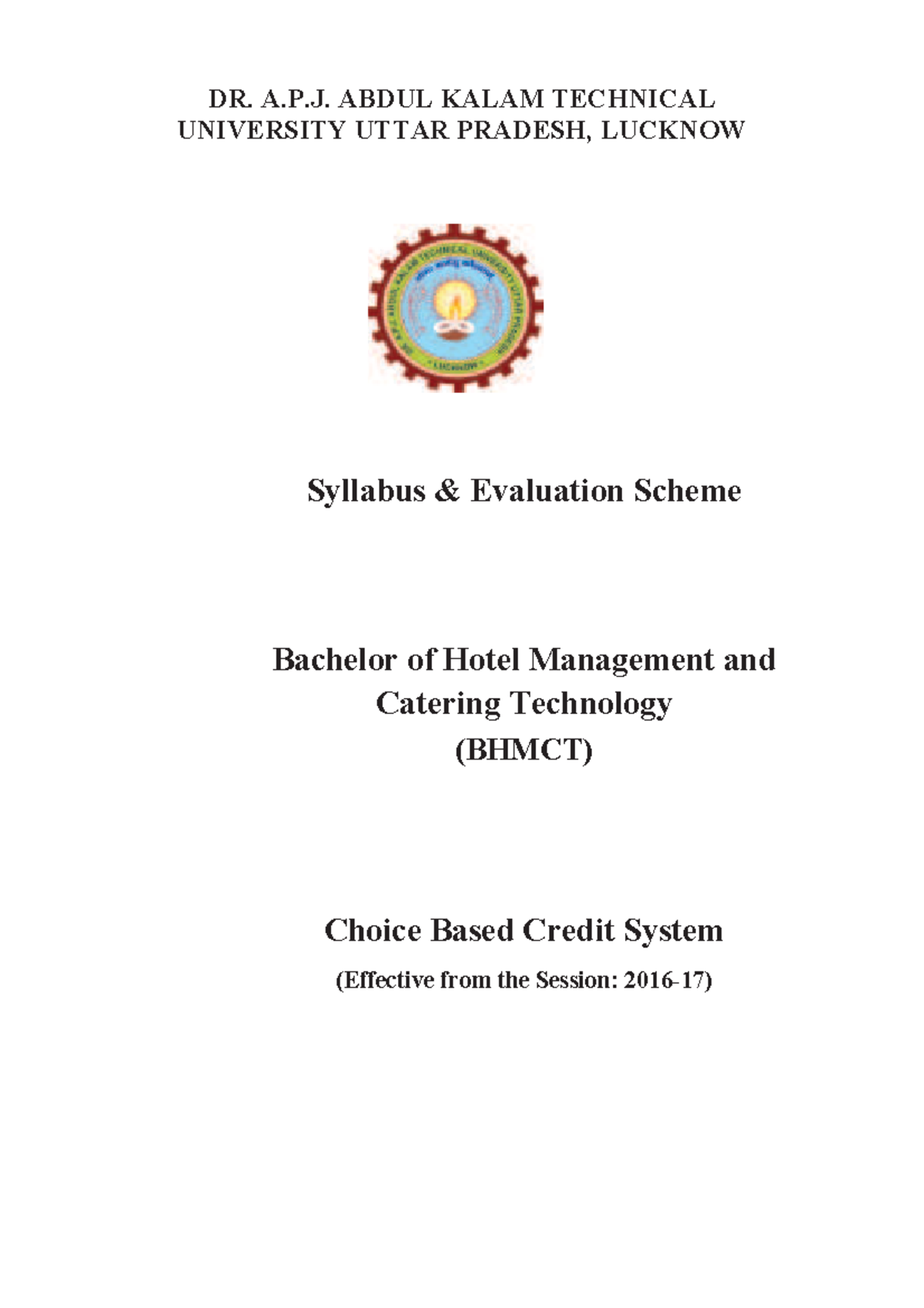 Bhmct Syllabus 2020-21 - DR. A.P. ABDUL KALAM TECHNICAL UNIVERSITY ...