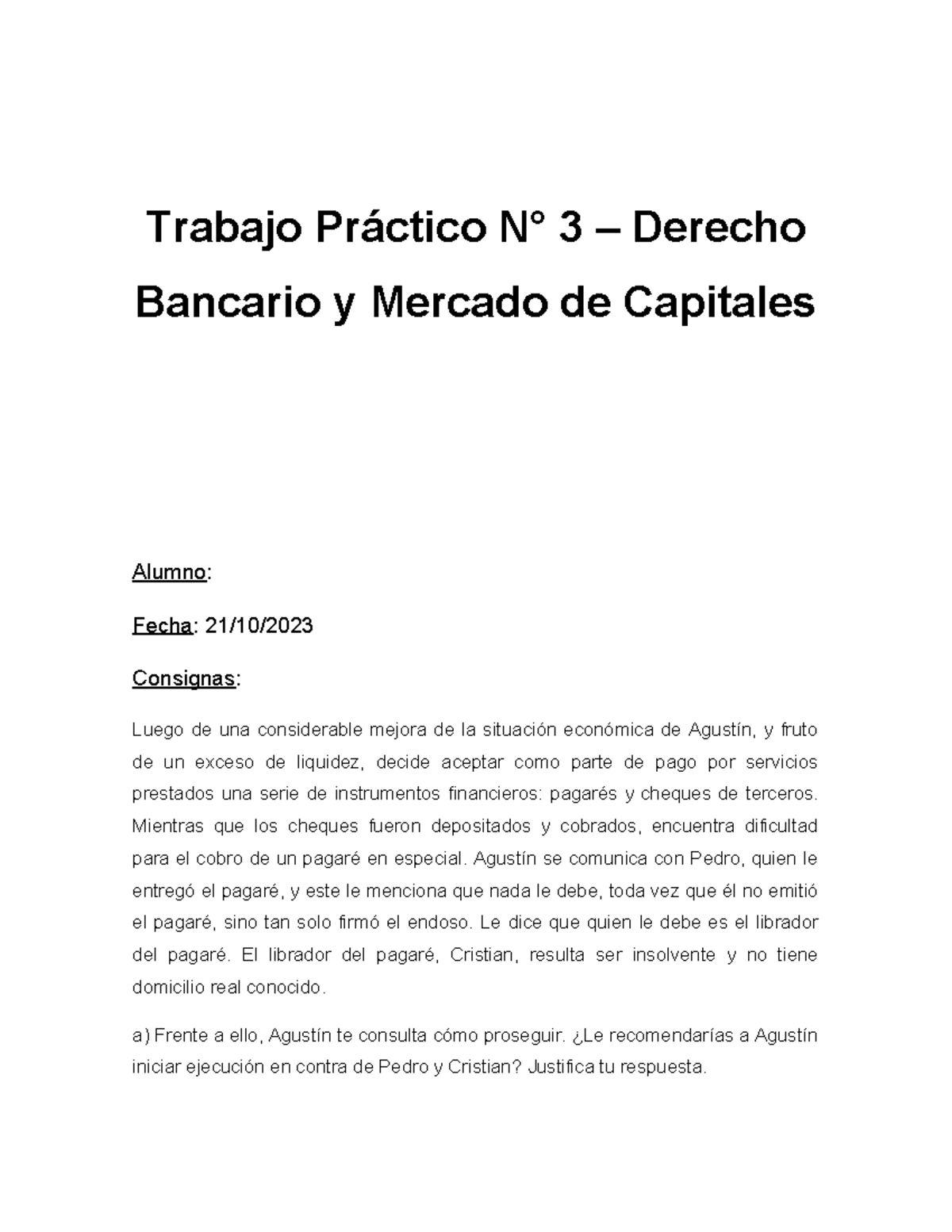 Trabajo Práctico N3 Derecho Bancario Trabajo Práctico N° 3 Derecho Bancario Y Mercado De 7461