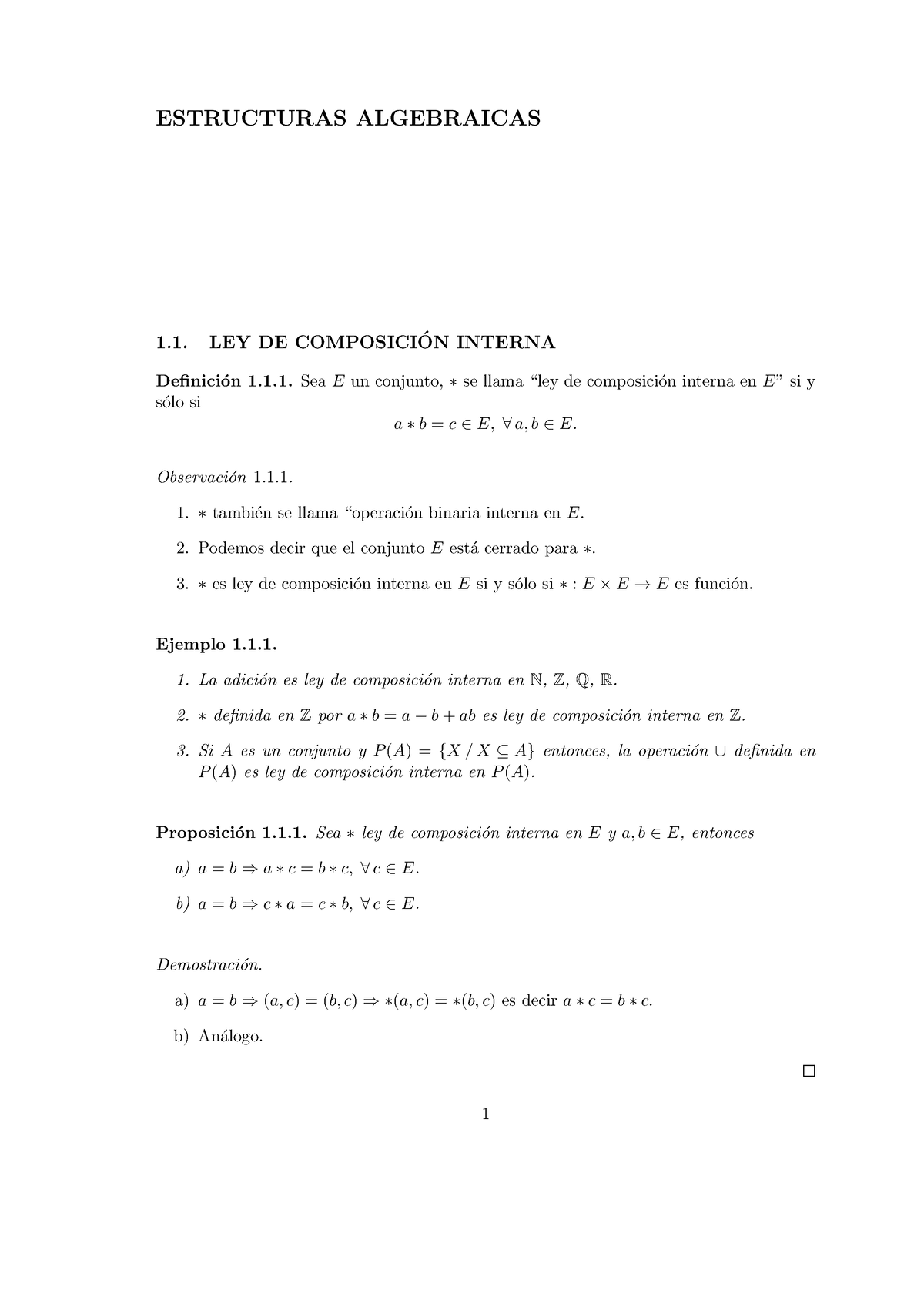 5-estructuras-algebraicas - ESTRUCTURAS ALGEBRAICAS 1. LEY DE COMPOSICI ...