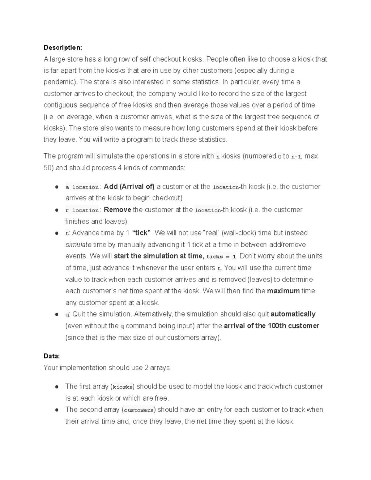 Assignment 9 - Taught A Lesson - Description: A large store has a long ...