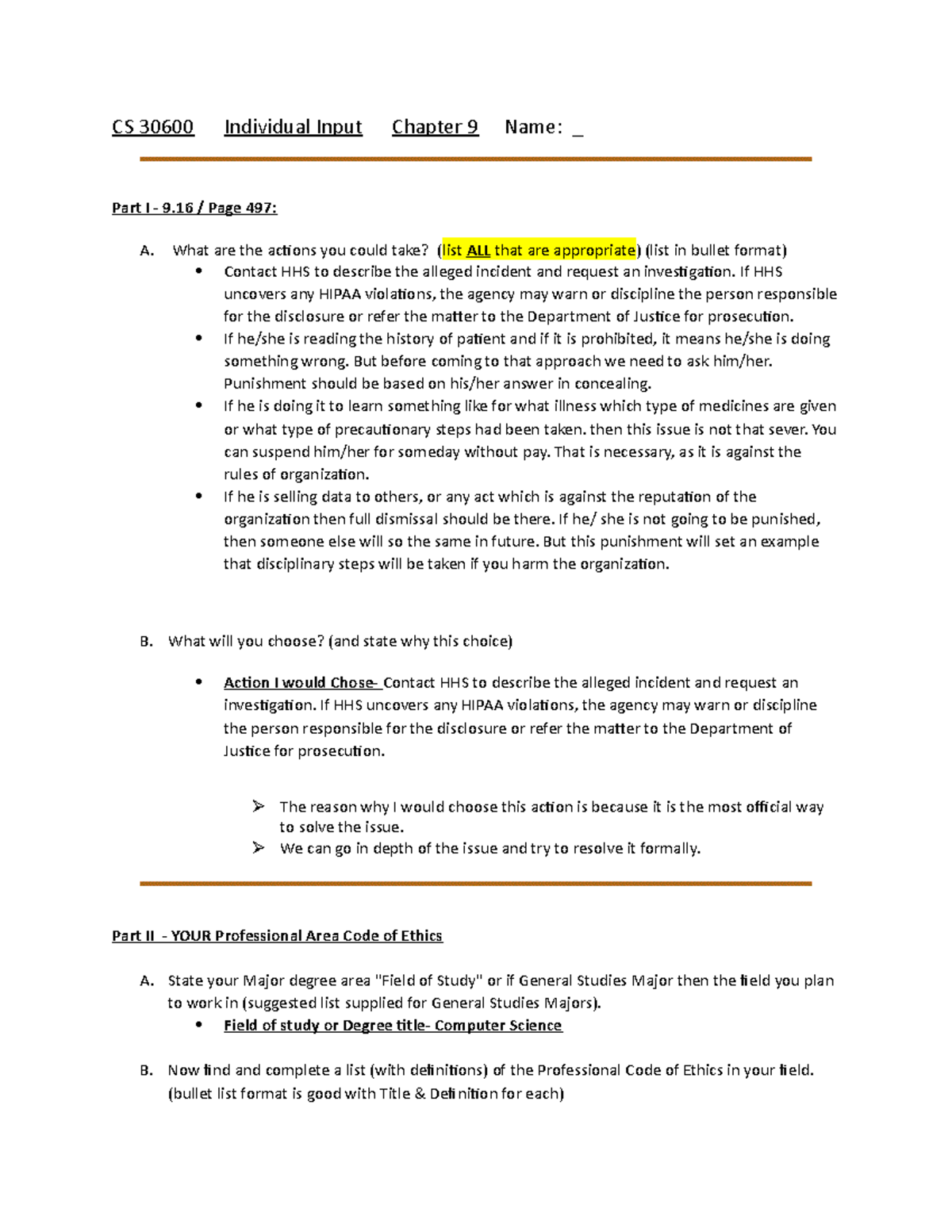 Chapter 9 -Dev - It is a class assignment - CS 30600 Individual Input ...