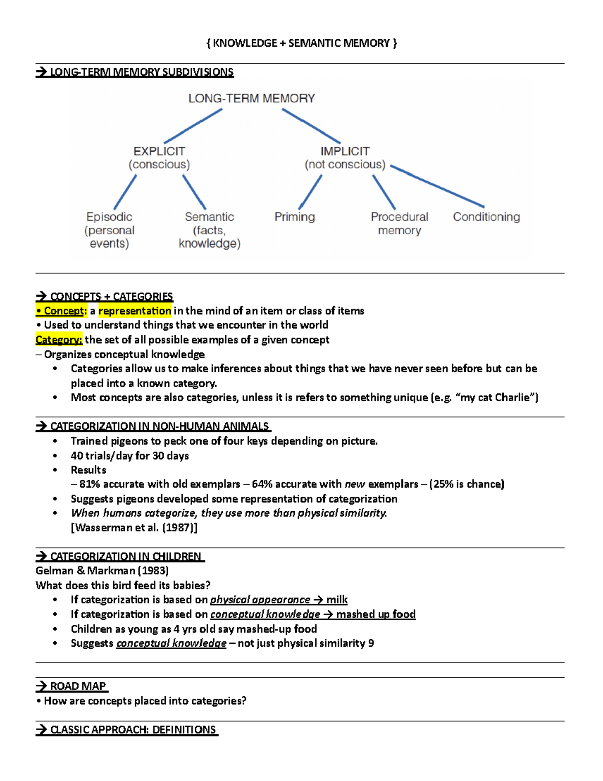 Knowledge + Semantic Memory Notes - { KNOWLEDGE + SEMANTIC MEMORY ...