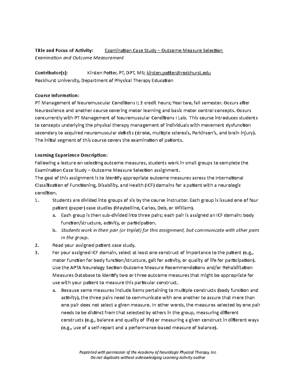 Examination-case-study-outcome-measure-selection - Title and Focus of ...