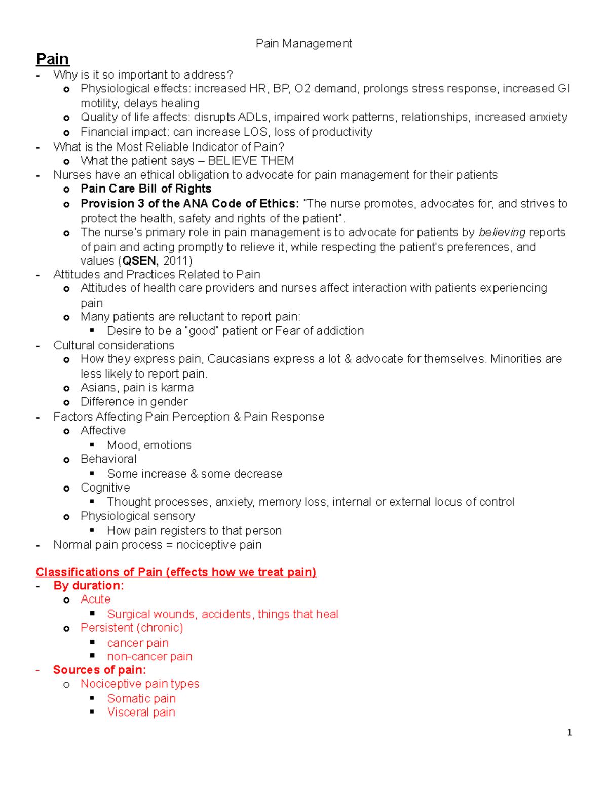 pain management case study nursing