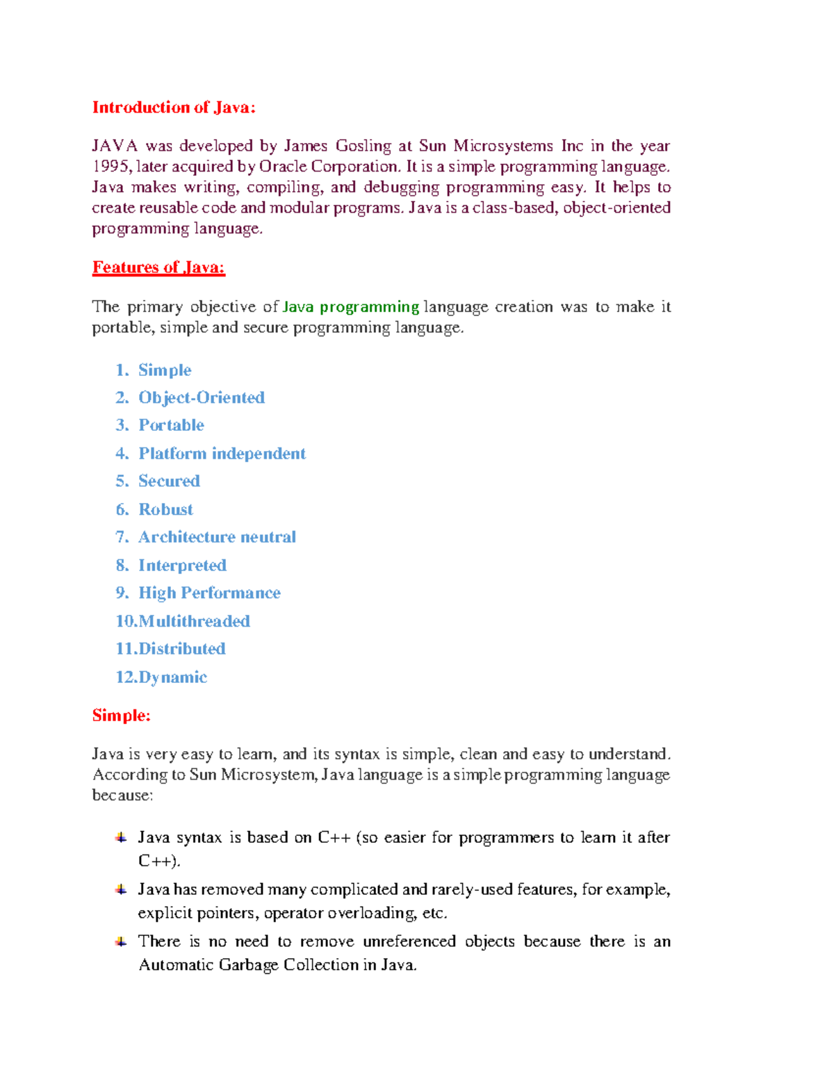 Java programming - Introduction of Java: JAVA was developed by James ...