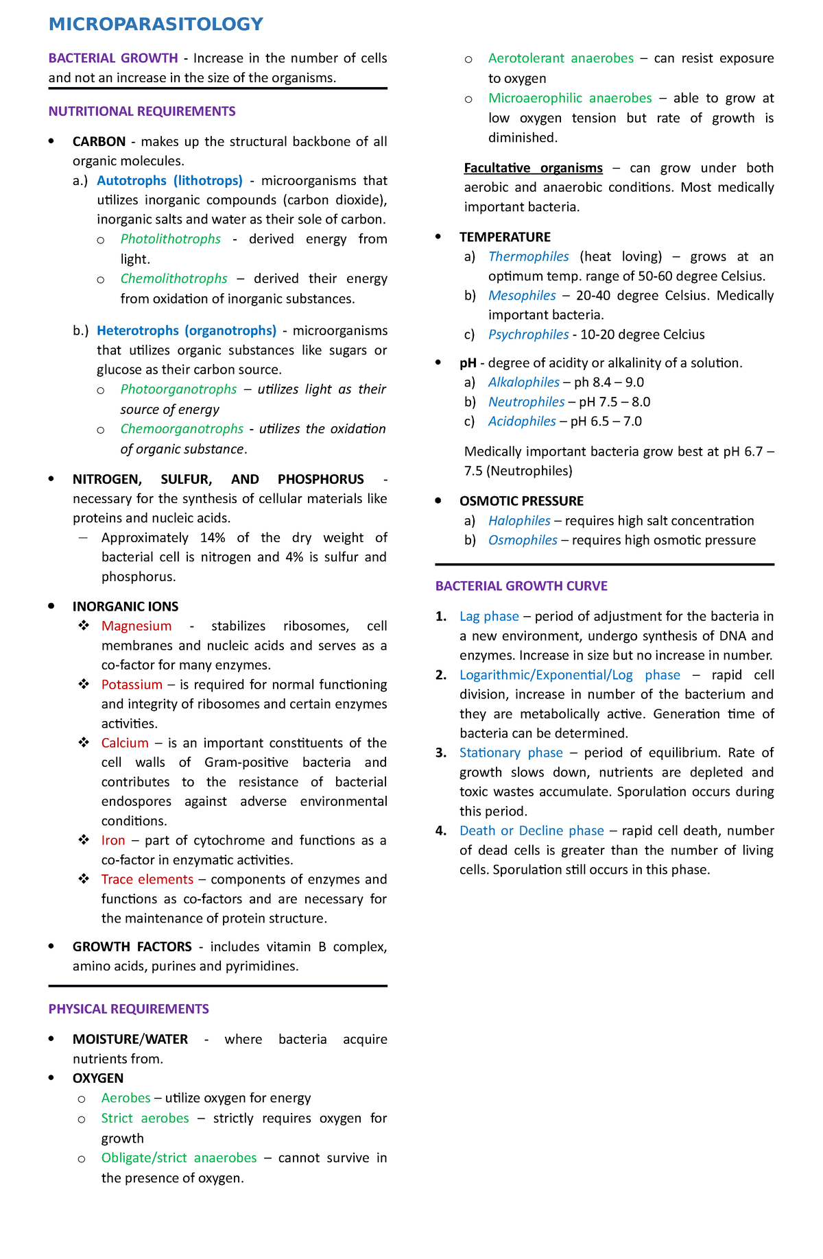 MICROPARASITOLOGY - BACTERIAL GROWTH - Increase in the number of cells ...