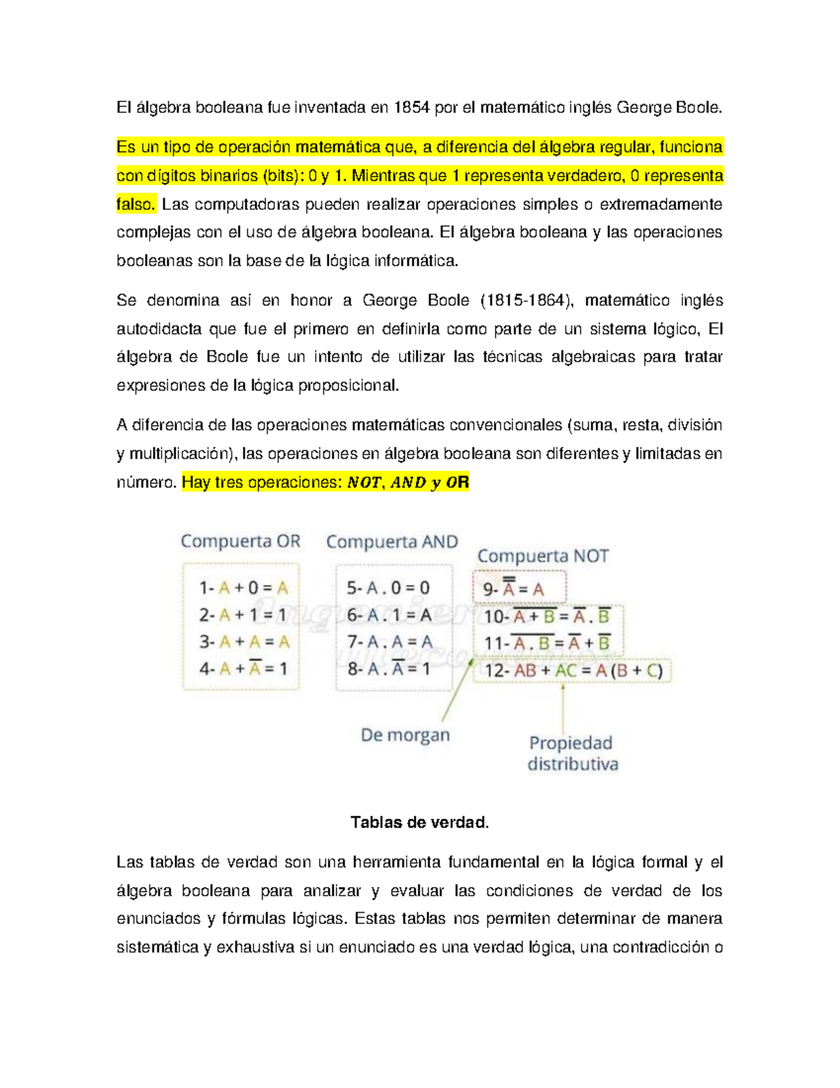 Booleana - Álgebra - El álgebra booleana fue inventada en 1854 por el ...