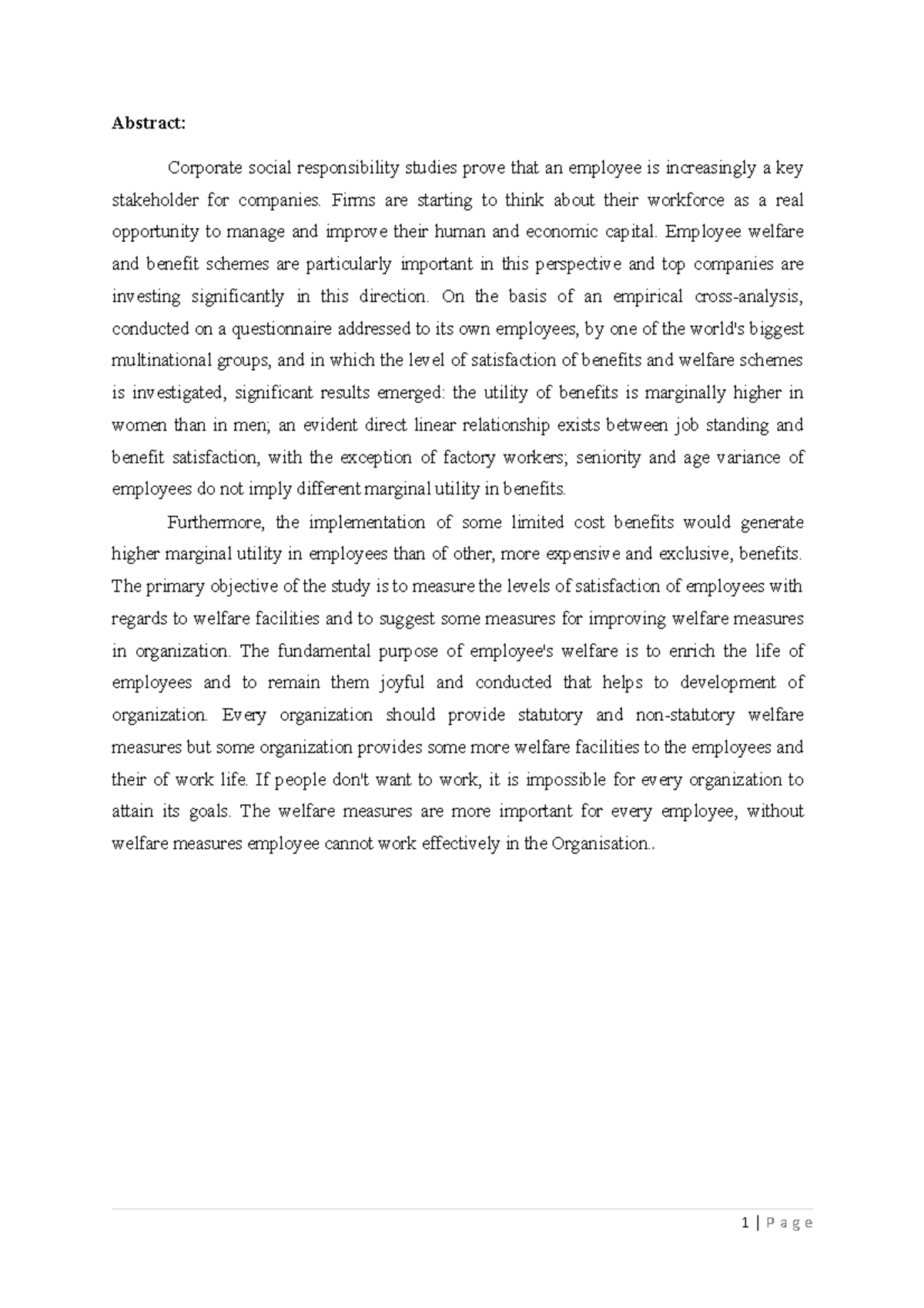 Employee welfare radha - Abstract: Corporate social responsibility ...