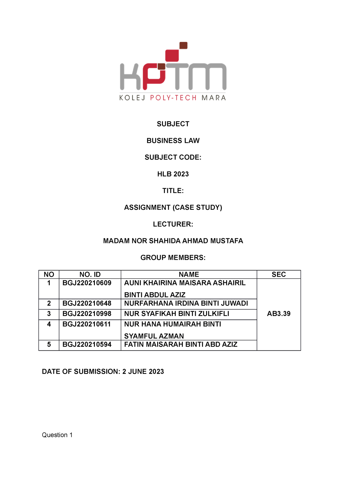 case study business law politeknik