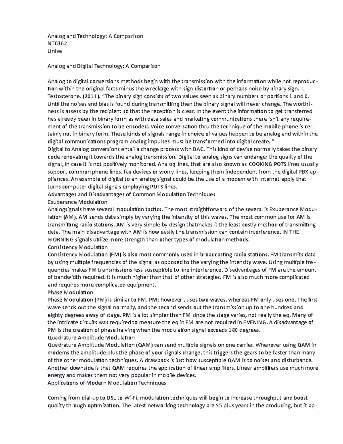 NTC362 Week 2 Learning Team Assignment Analog and Digital Comparison ...
