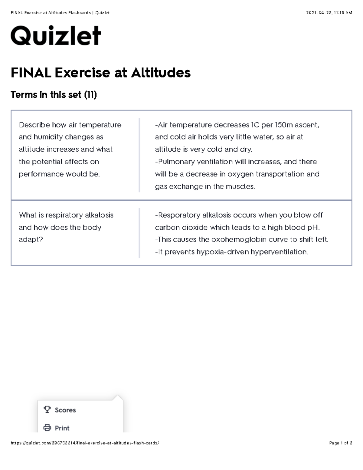 Final Exercise at Altitudes Flashcards Quizlet -Air temperature ...