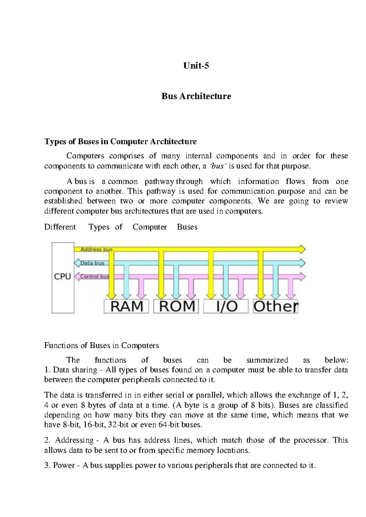 Unit5 3 - Lecture notes - Unit- 5 Bus Architecture Types of Buses in ...
