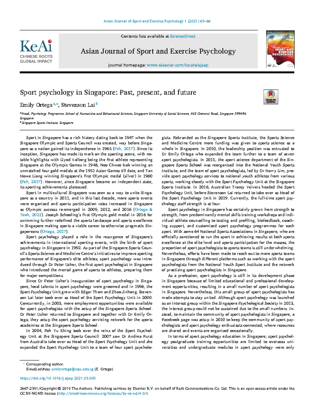 Sport psychology in Singapore - Asian Journal of Sport and Exercise ...