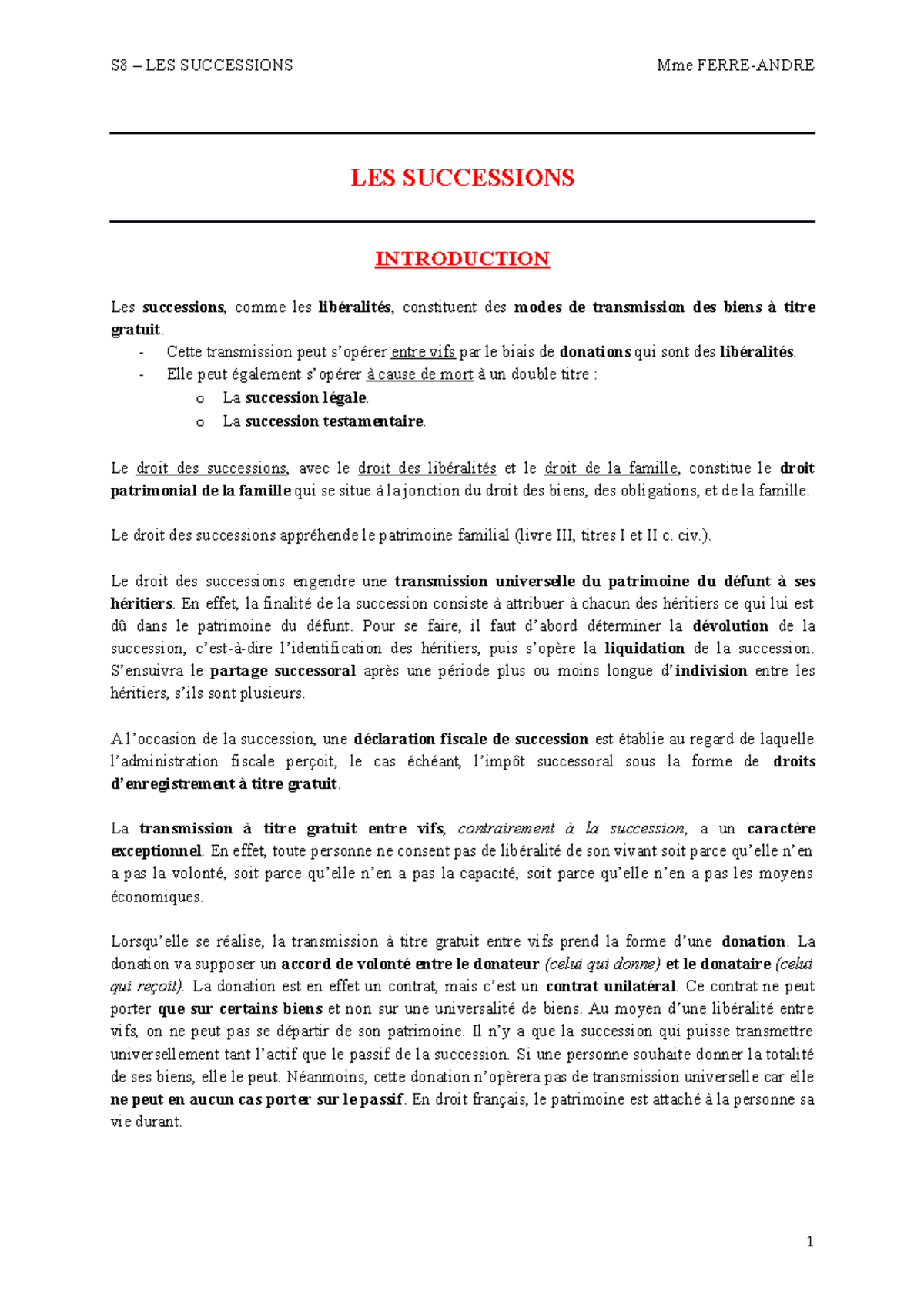 Droitdessuccessionscoursenentier LES SUCCESSIONS INTRODUCTION