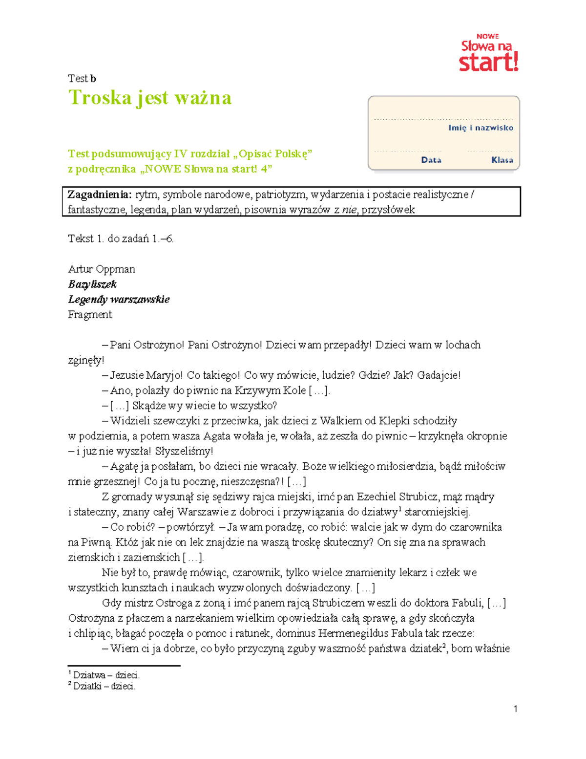 Troska Jest Ważna Sprawdzian Po Dziale 4