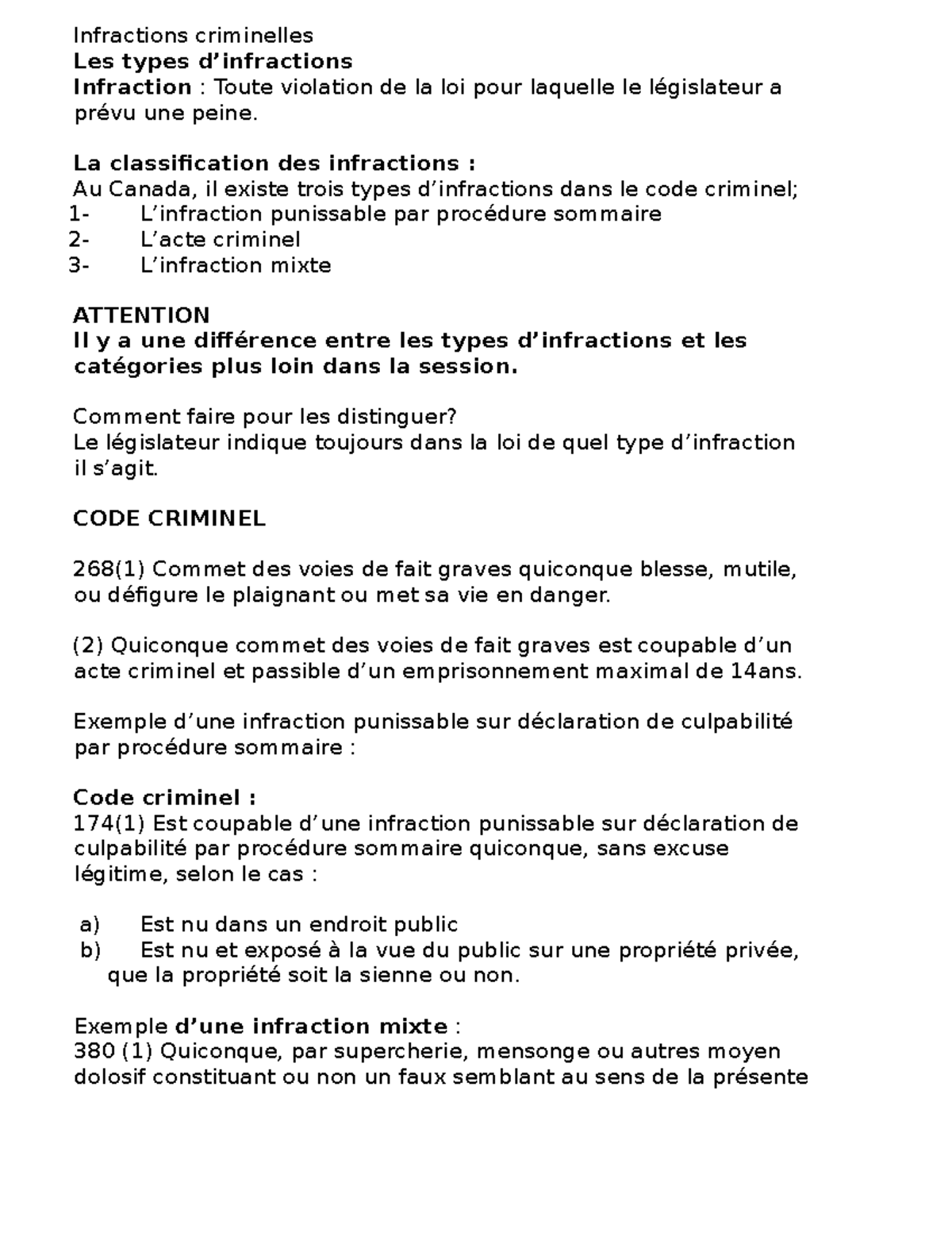Infractions criminelles - La classification des infractions : Au Canada ...