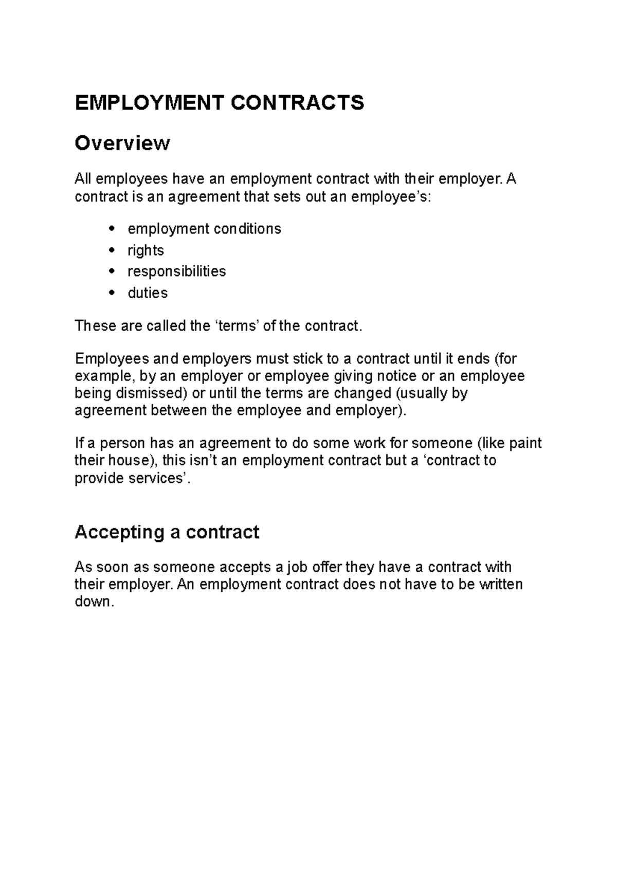 Employment Contracts - EMPLOYMENT CONTRACTS Overview All employees have ...