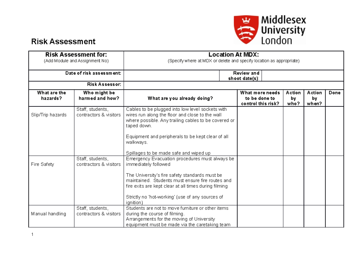 RA Filming Generic 2017 - Risk Assessment for: (Add Module and ...