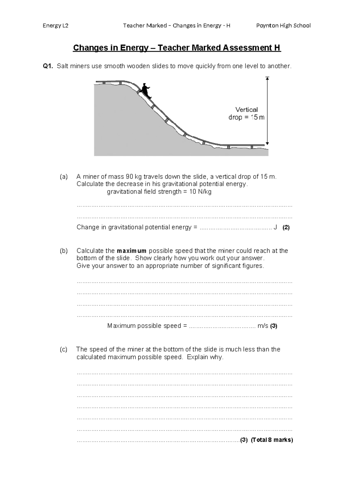 Energy 2H - Changes in energy H - TMA new - Energy L2 Teacher Marked ...