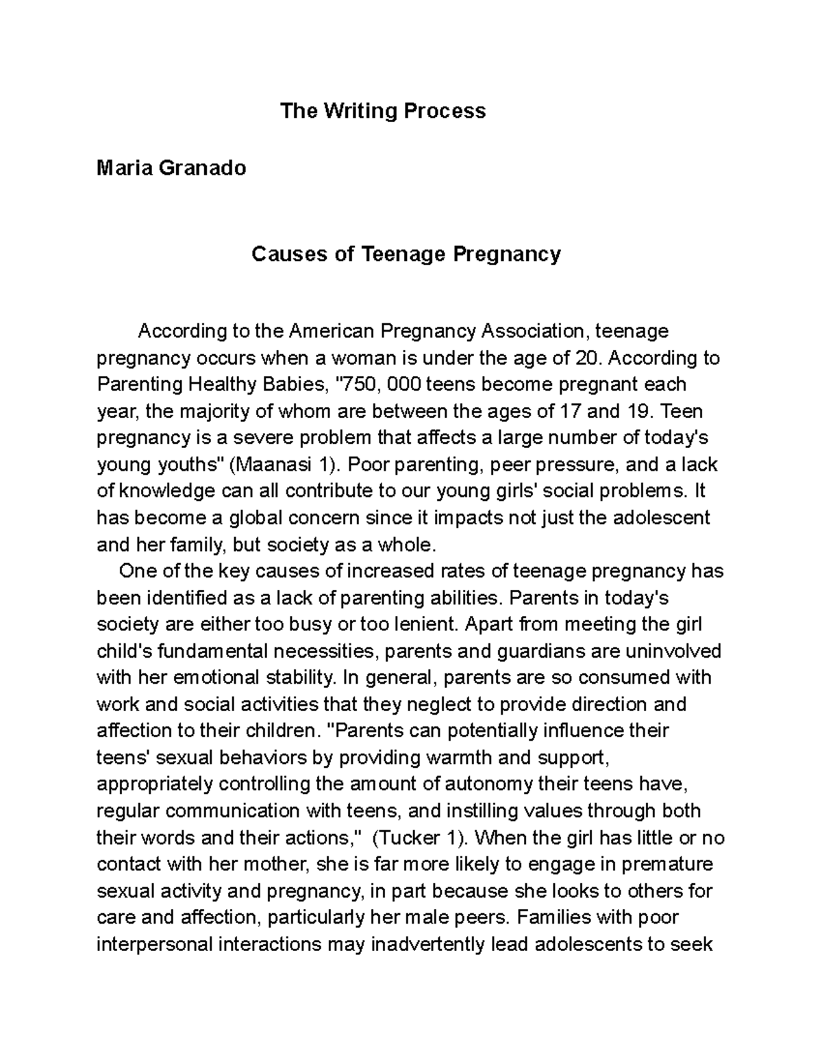 Causes of Teenage Pregnancy-2 - The Writing Process Maria Granado ...