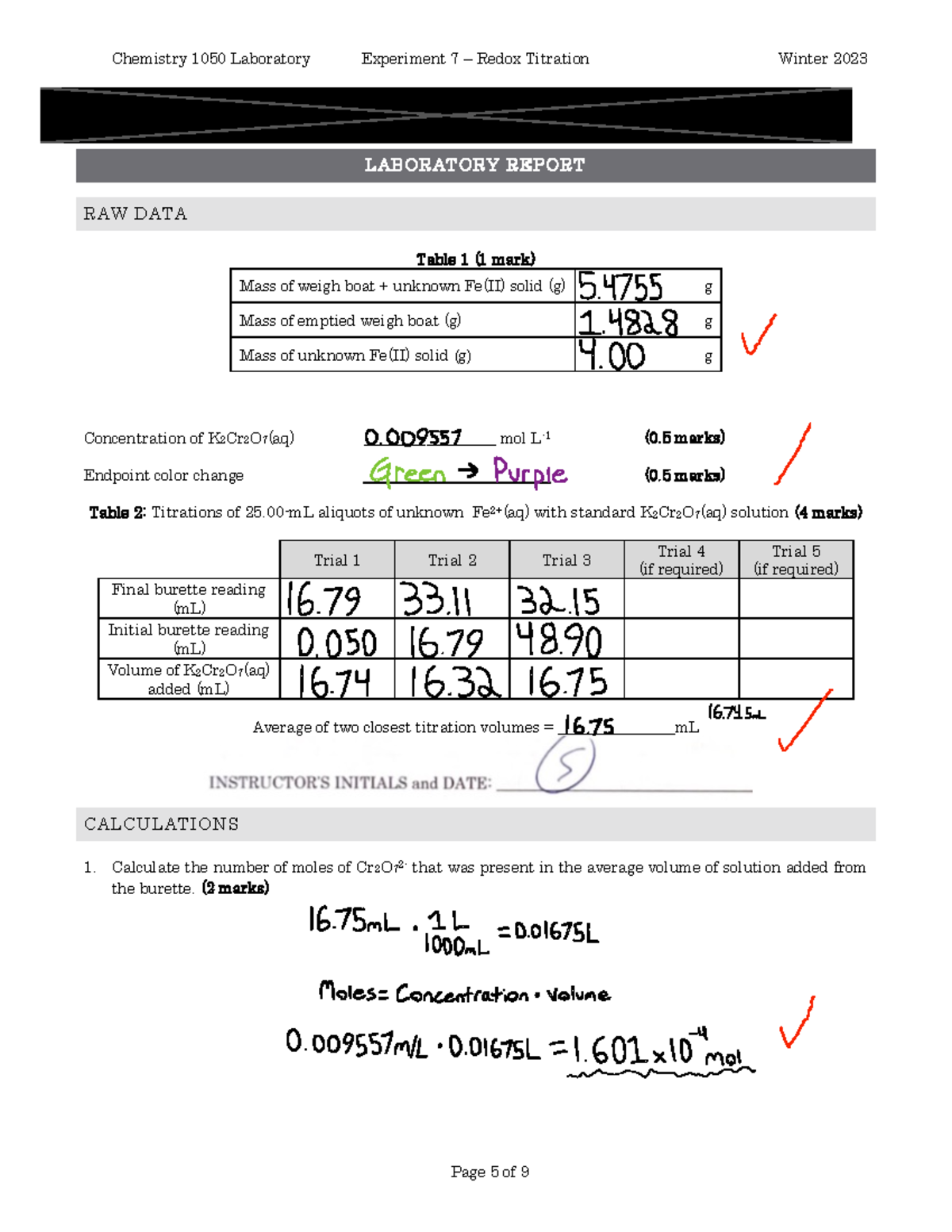 1050lab report 7 Chemistry 1050 Laboratory Experiment 7 Redox