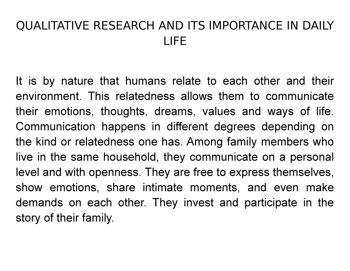 qualitative research and its importance in daily life answer key