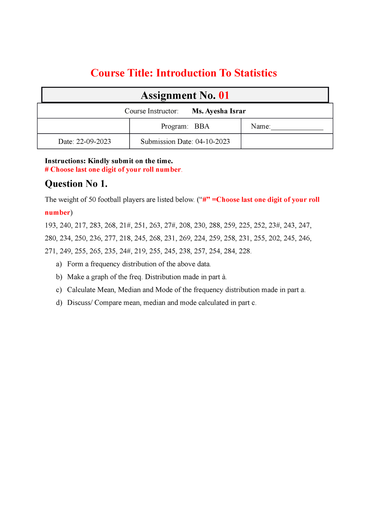 assignment on introduction to statistics