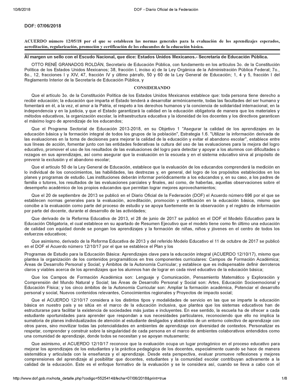 DOF - Diario Oficial De La Federación - DOF: 07 / 06 / 2018 ACUERDO ...