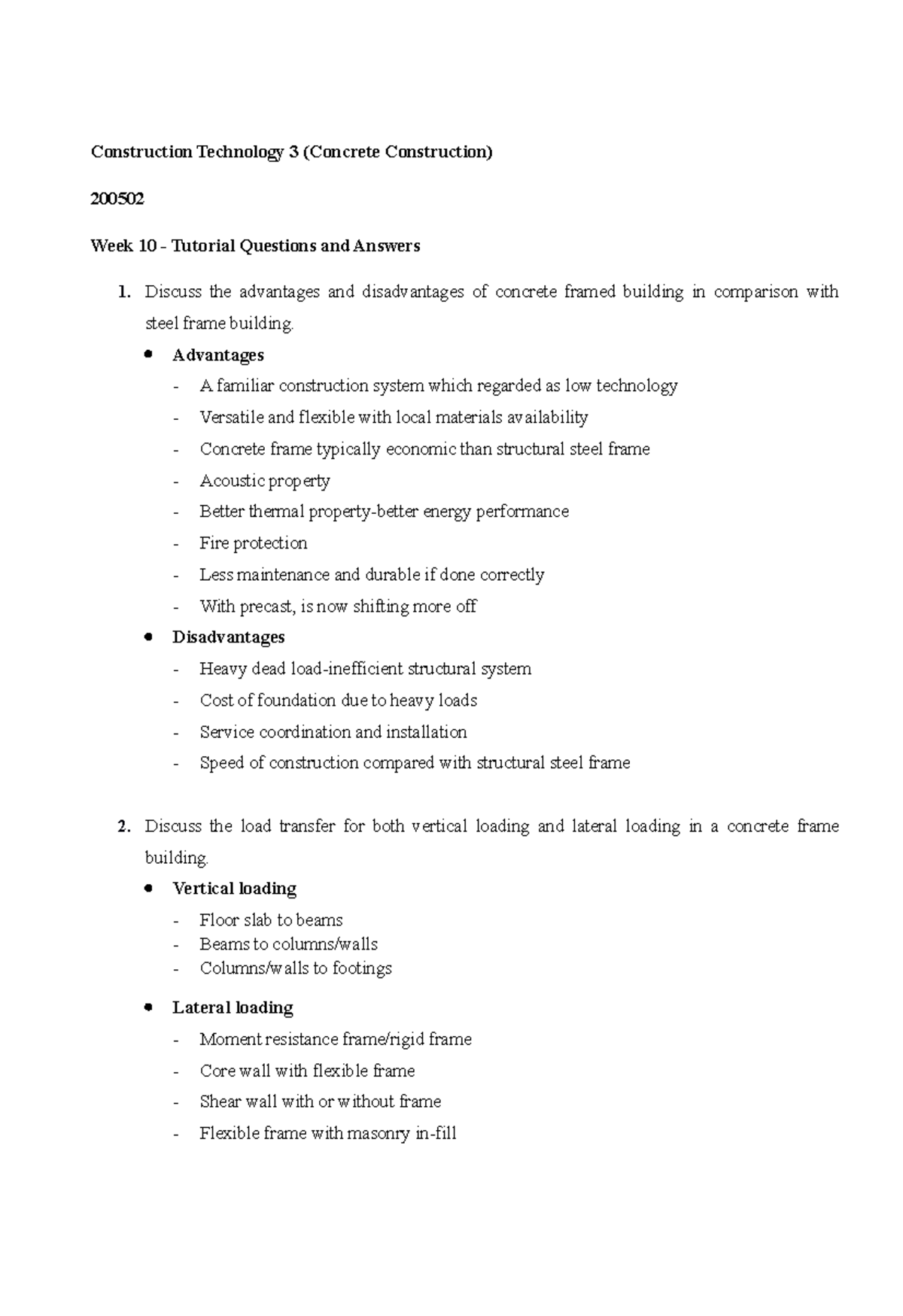 Tutorial 10 Answers - other - Construction Technology 3 (Concrete ...